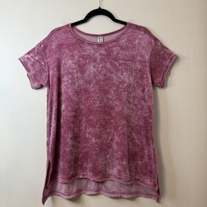 Green Tea Womens Mauve Pink‎ Crush Velour Tunic Shirt Short Sleeve Raw Hem M #